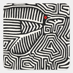 Sticker Carré Panama Kuna Indian Mola Pajaro - noir blanc