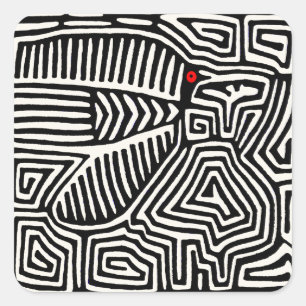 Sticker Carré Panama Kuna Indien Mola Pajaro - Noir Blanc