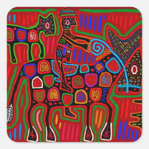 Sticker Carré Panama Mola - Sauver un cheval monter un cowboy