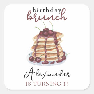 Sticker Carré Pancakes aquarelle fête d'anniversaire