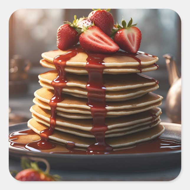 Sticker Carré Pancakes aux fraises (Devant)
