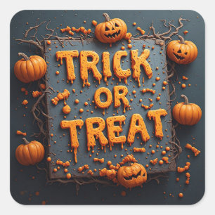 Sticker Carré Pancarte Halloween Citrouille Trick Or Treat qui d