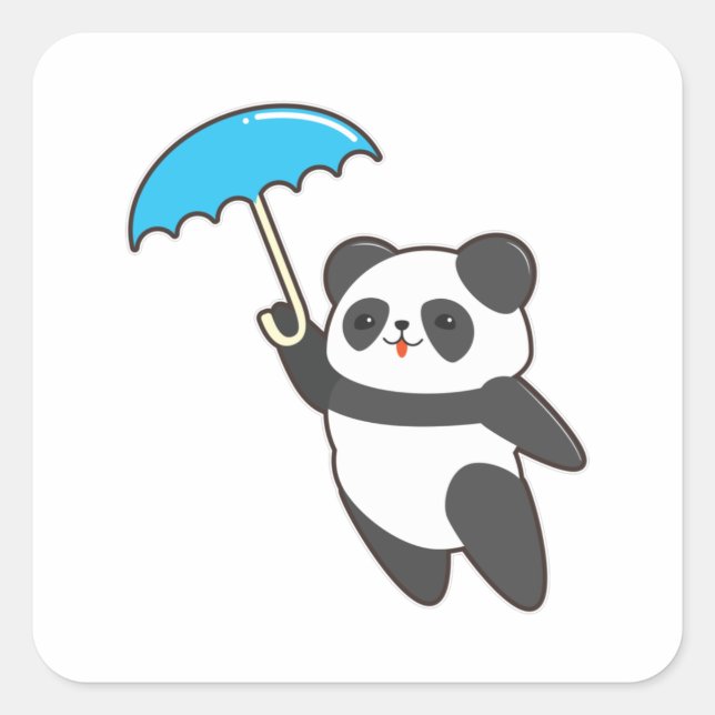 Sticker Carré Panda à la pluie avec parapluie (Devant)