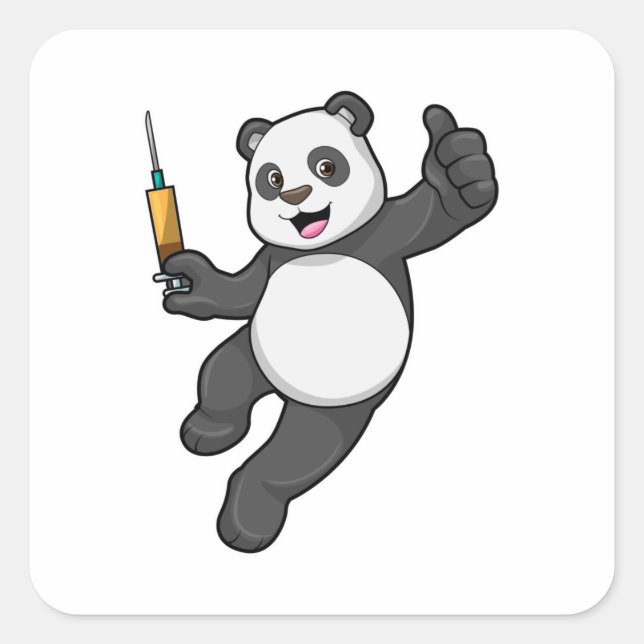 Sticker Carré Panda à la vaccination avec seringue (Devant)