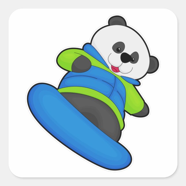 Sticker Carré Panda a Snowboarder (Devant)