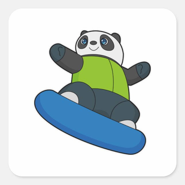 Sticker Carré Panda a Snowboarder (Devant)