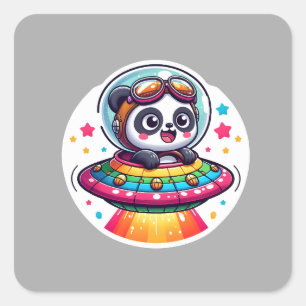 Sticker Carré Panda arc-en-ciel UFO