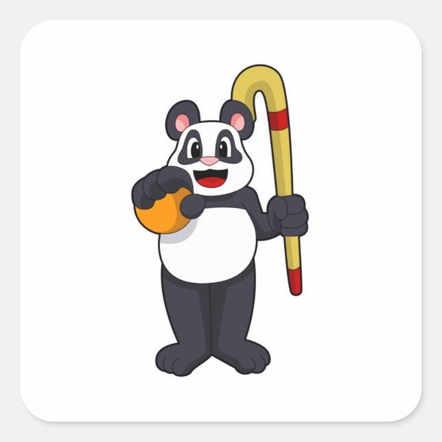 Sticker Carré Panda at hockey with hockey bat (Devant)