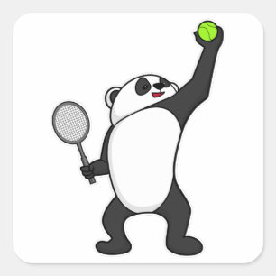 Sticker Carré Panda au Tennis avec raquette de tennis