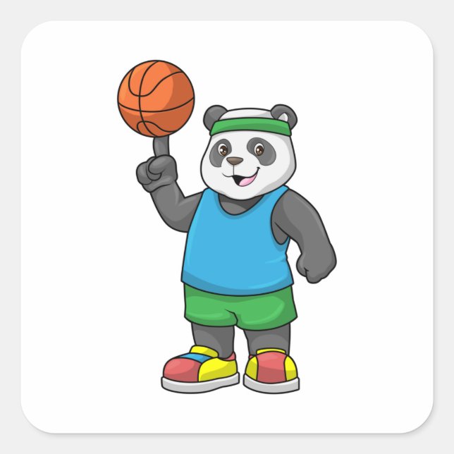 Sticker Carré Panda aux sports avec basket-ball (Devant)