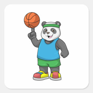 Sticker Carré Panda aux sports avec basket-ball