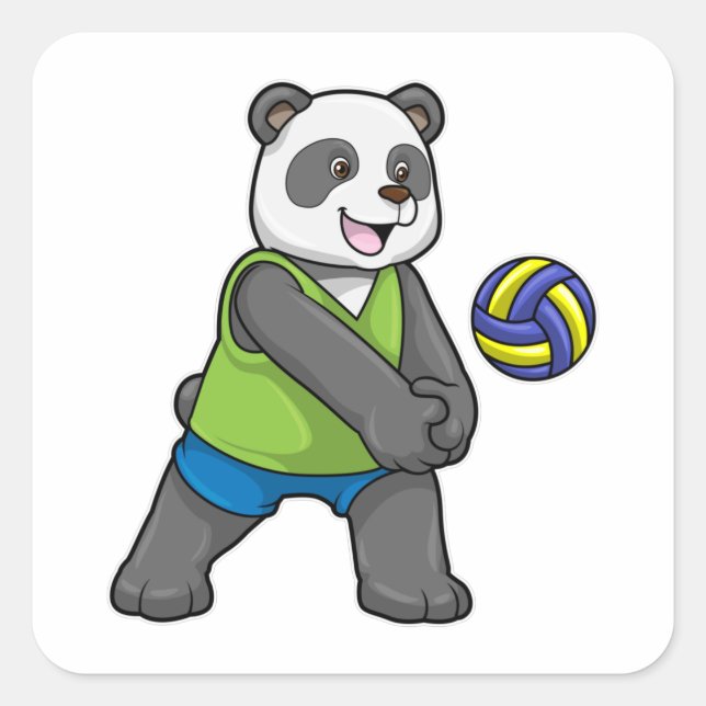 Sticker Carré Panda aux sports avec volleyball (Devant)