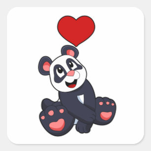 Sticker Carré Panda avec coeur