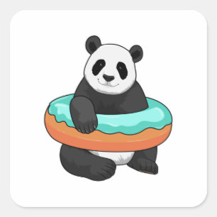 Sticker Carré Panda avec Donut