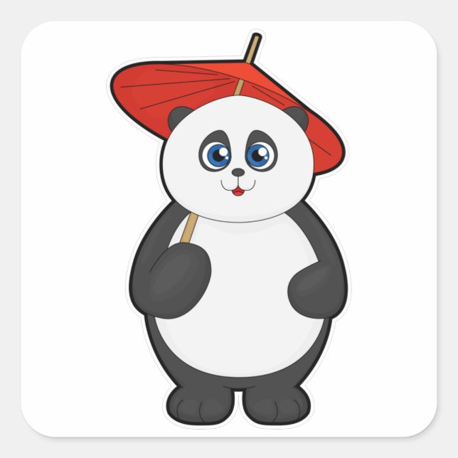 Sticker Carré Panda avec parapluie (Devant)