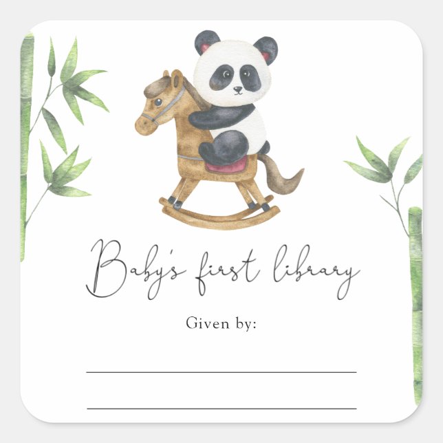 Sticker Carré Panda Bear - Ex-libris pour Baby Shower (Devant)