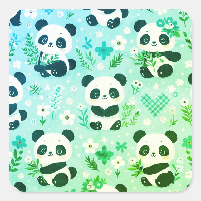 Sticker Carré Panda Bear Motif Vert Imprimer (Devant)