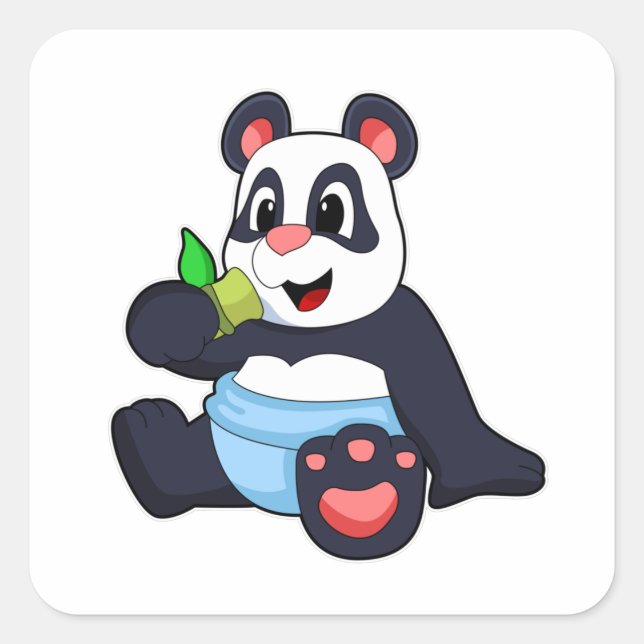 Sticker Carré Panda bébé avec bambou (Devant)