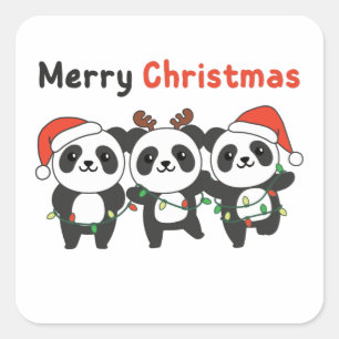 Sticker Carré Panda Christmas Animals Pandas Merry Christmas