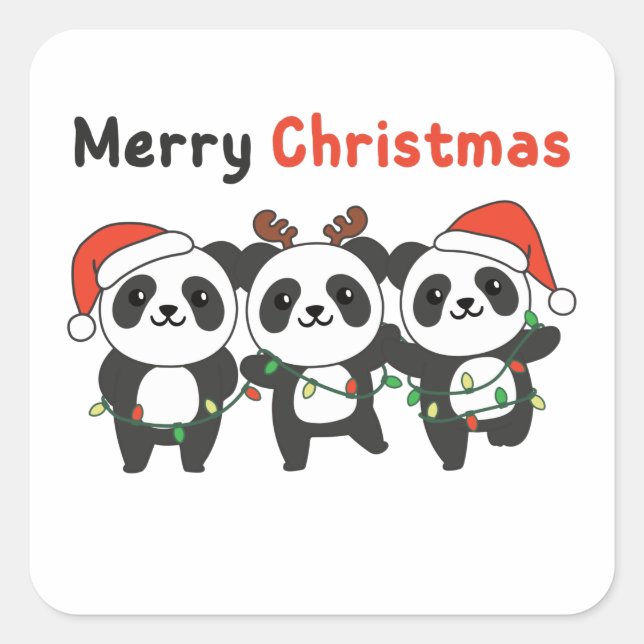 Sticker Carré Panda Christmas Animals Pandas Merry Christmas (Devant)