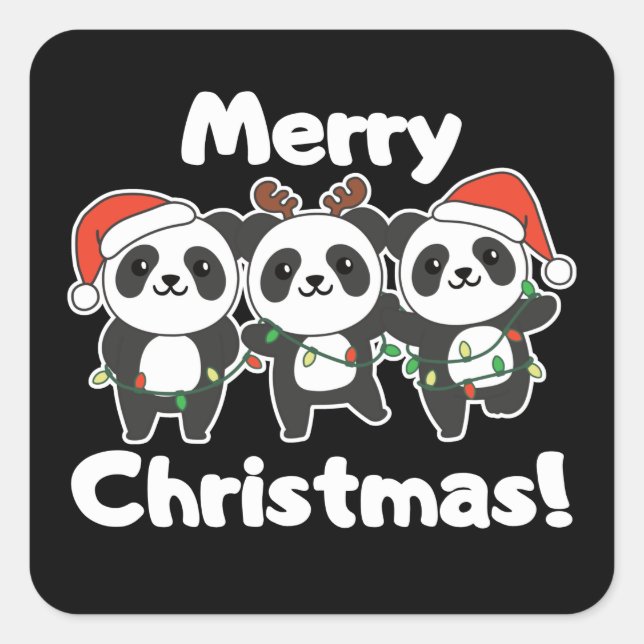Sticker Carré Panda Christmas Animals Pandas Merry Christmas (Devant)