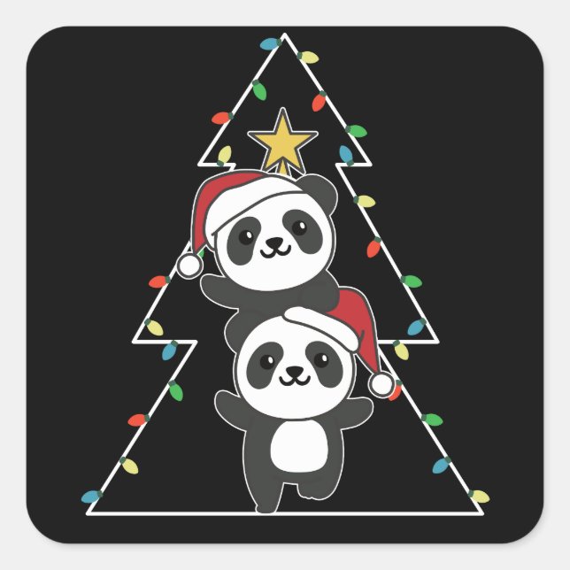 Sticker Carré Panda Christmas Tree Animaux de Noël Pandas (Devant)