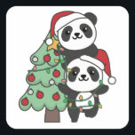 Sticker Carré Panda Christmas Tree Animaux de Noël Pandas<br><div class="desc">Les pandas ressemblent à un sapin de Noël. Avec des lumières de fées et des casquettes de Père Noël,  ils sont parfaits pour Noël. Tous les amateurs de panda sont heureux des animaux mignons pour les vacances</div>