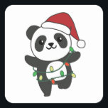 Sticker Carré Panda Christmas Winter Animaux Pandas Stick Carré<br><div class="desc">Les panda at christmas with fairy lights. Funny animals with toxits and snow for the holidays. A sweet Christmas greeting. Pandas are cute animals et perfect pour Christmas.</div>