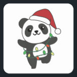Sticker Carré Panda Christmas Winter Animaux Pandas Stick Carré<br><div class="desc">Les panda at christmas with fairy lights. Funny animals with toxits and snow for the holidays. A sweet Christmas greeting. Pandas are cute animals et perfect pour Christmas.</div>
