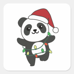 Sticker Carré Panda Christmas Winter Animaux Pandas Stick Carré