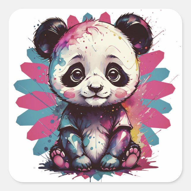 Sticker Carré Panda coloré (Devant)
