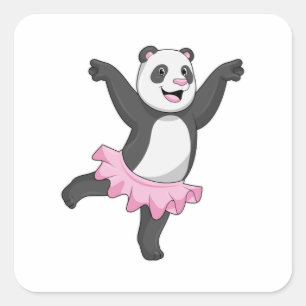 Sticker Carré Panda comme Ballerina au Ballet