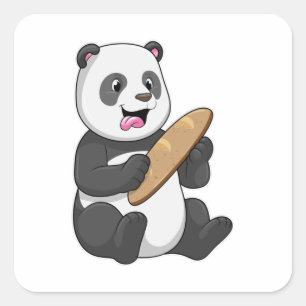 Sticker Carré Panda comme boulanger avec pain