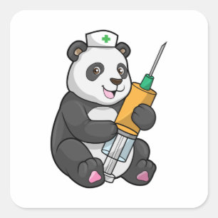 Sticker Carré Panda comme infirmière avec seringue