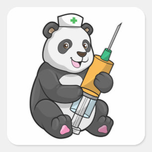 Sticker Carré Panda comme infirmière avec seringue