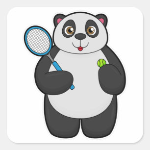 Sticker Carré Panda comme joueur de tennis avec raquette de tenn