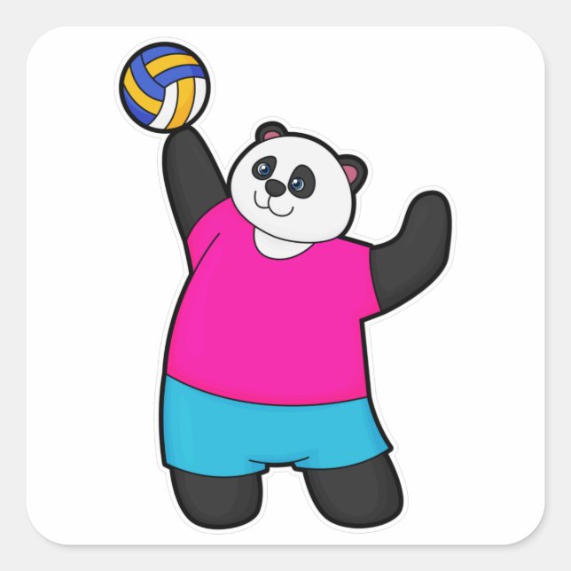Sticker Carré Panda comme joueur de volleyball avec volleyball (Devant)