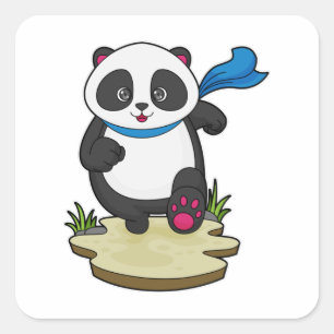 Sticker Carré Panda coureur avec Écarf