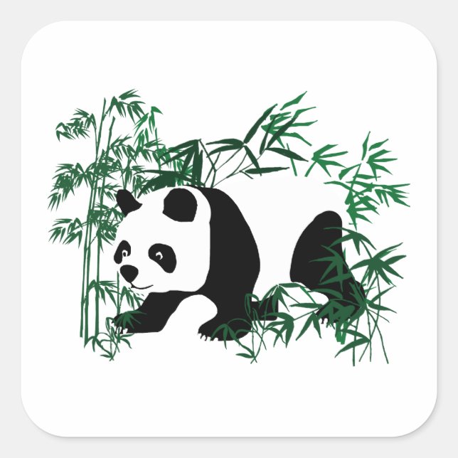 Sticker Carré Panda dans la forêt de Bamboo (Devant)