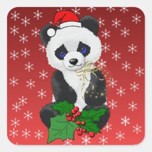 Sticker Carré Panda de Noël