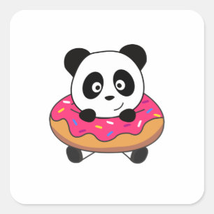 Sticker Carré Panda doux Panda Bear Pandas Donut Streusel