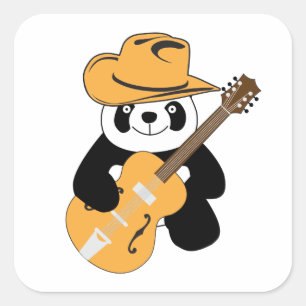 Sticker Carré Panda drôle avec guitare