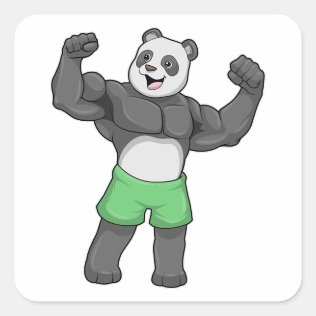 Sticker Carré Panda en Bodybuilder au Bodybuilding (Devant)