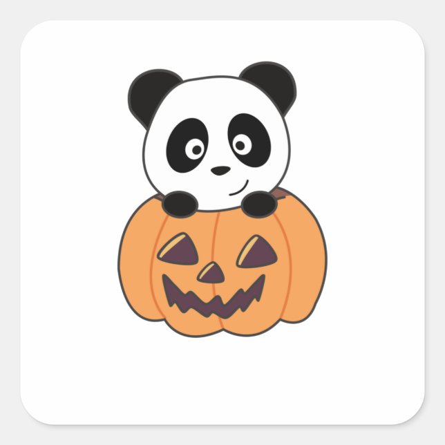 Sticker Carré Panda En Pandas Douces Citrouilles Bonne Halloween (Devant)