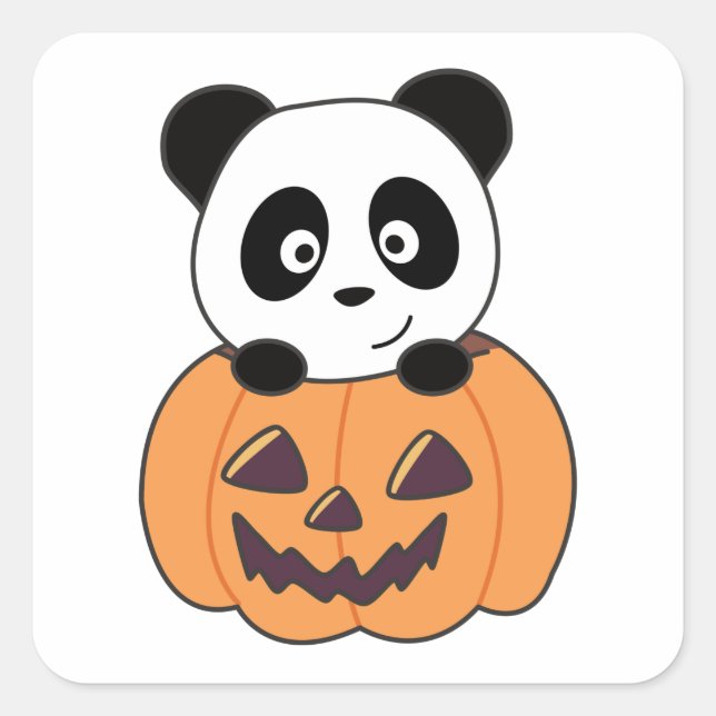 Sticker Carré Panda En Pandas Douces Citrouilles Bonne Halloween (Devant)