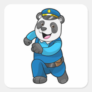 Sticker Carré Panda en tant qu'officier de police avec casquette
