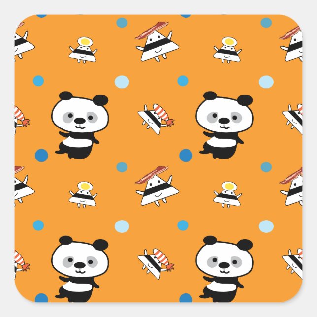 Sticker Carré Panda et boules de riz motifs (Devant)