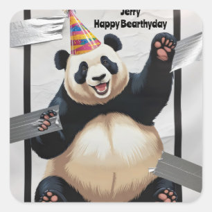Sticker Carré Panda géant assis avec un casquette d'anniversaire