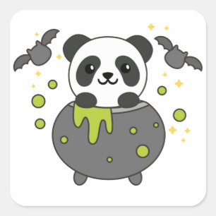 Sticker Carré Panda Halloween Cauldron Bat