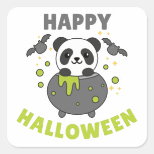 Sticker Carré Panda Halloween Cauldron Bat